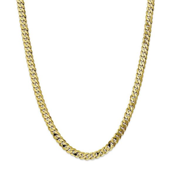 Men's 6.75mm 10k Yellow Gold Flat Beveled Curb Chain Necklace, 24 Inch - Picture 3 of 8